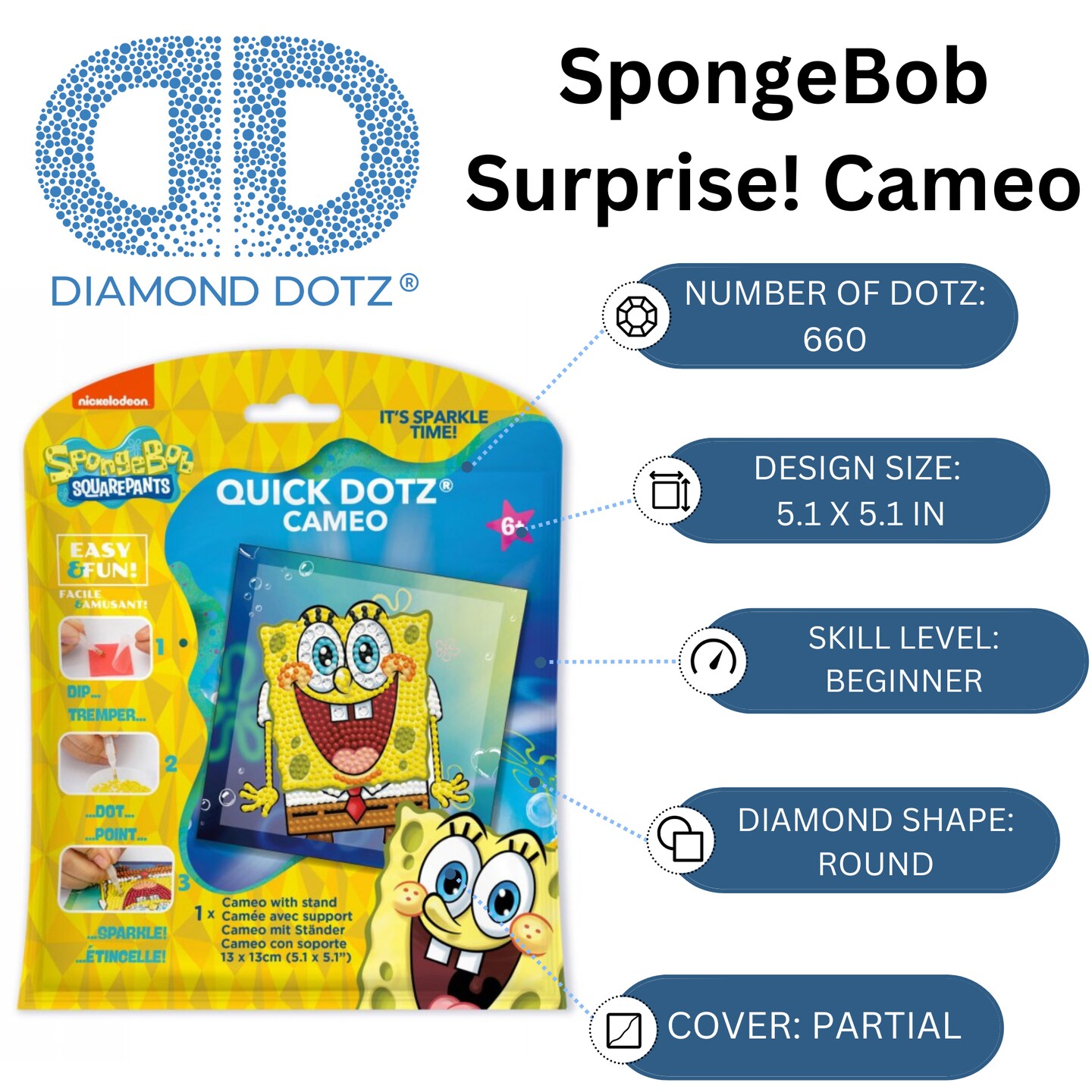 Diamond Dotz Kits - SpongeBob - Surprise, Round Dotz, Partial Drill, Spongebob Diamond Art, Spongebob Diamond Painting, Cartoon Diamond Painting, Diamond Art Cartoon