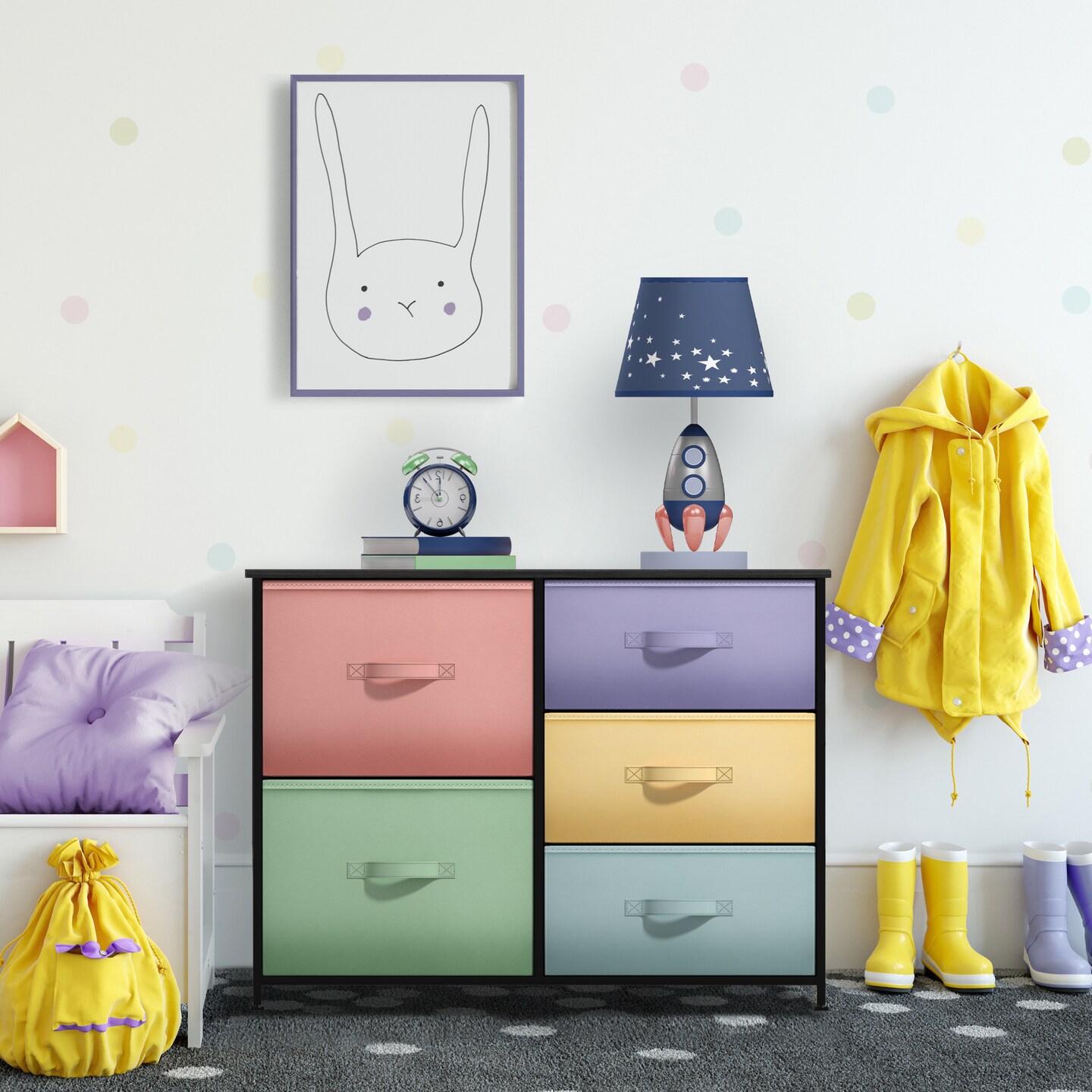 Sorbus Dresser with 5 Drawers - Storage Chest Organizer with Steel Frame, Wood Top, Handles, Fabric Bins