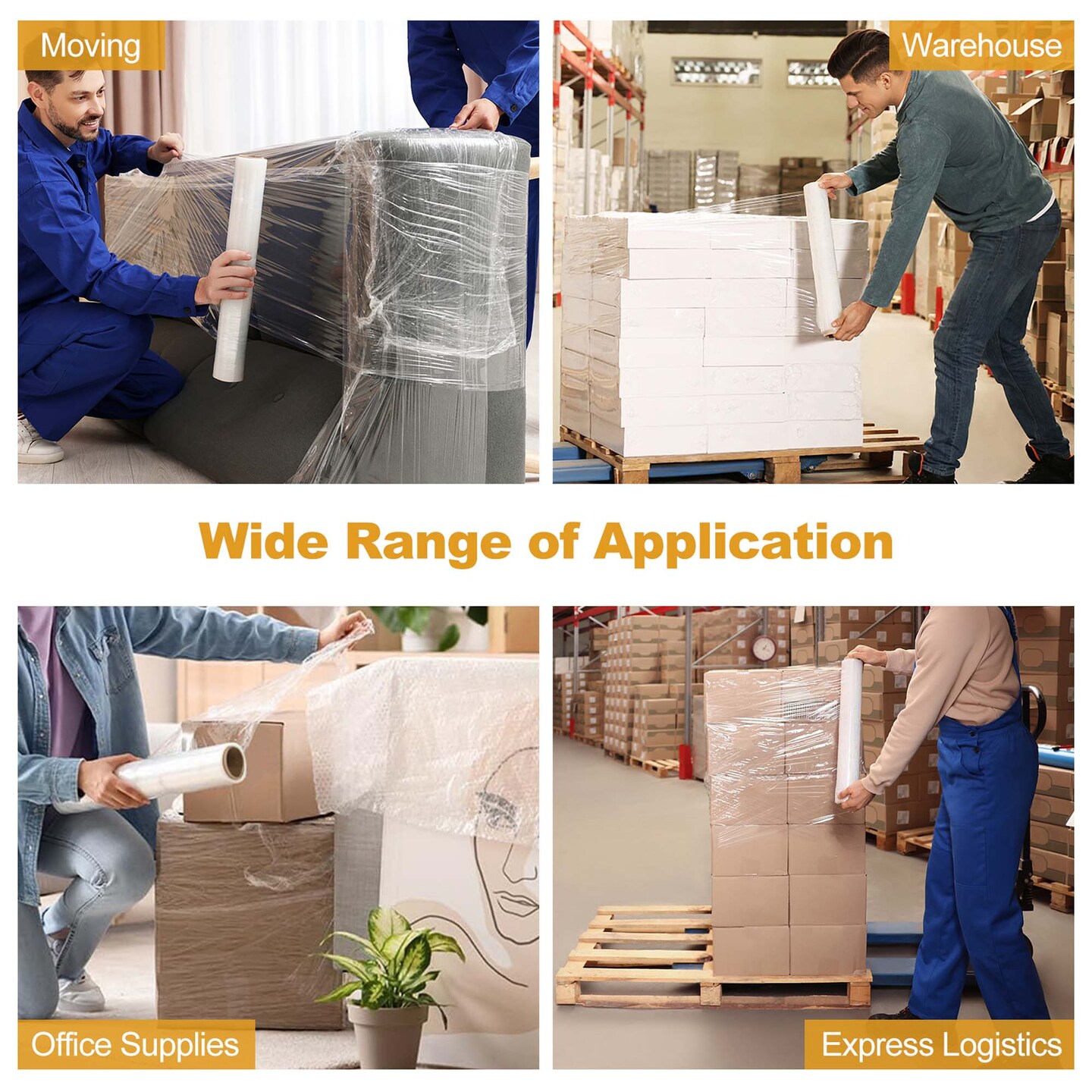 Costway 4/8/12/16 Rolls Stretch Film Heavy Duty Shrink Wrap 60 Gauge Clear Plastic Wrap Film