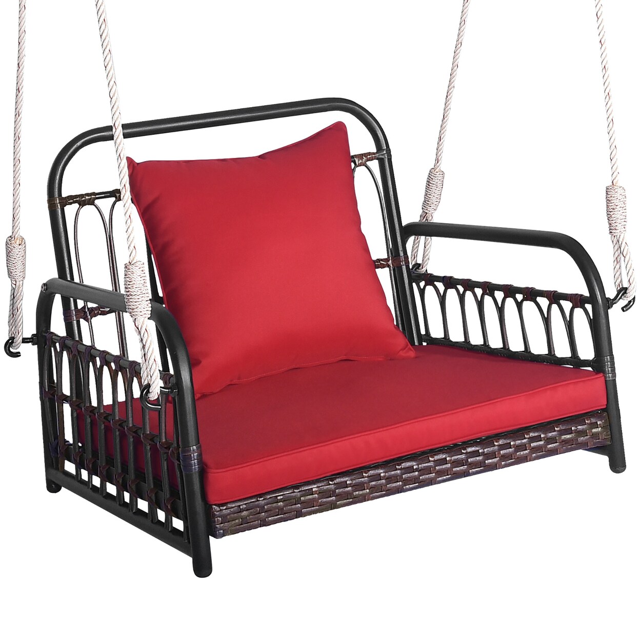 Gymax Single Person Hanging Swing Outdoor Hanging Seat w/ Back Cushion and Seat Cushion