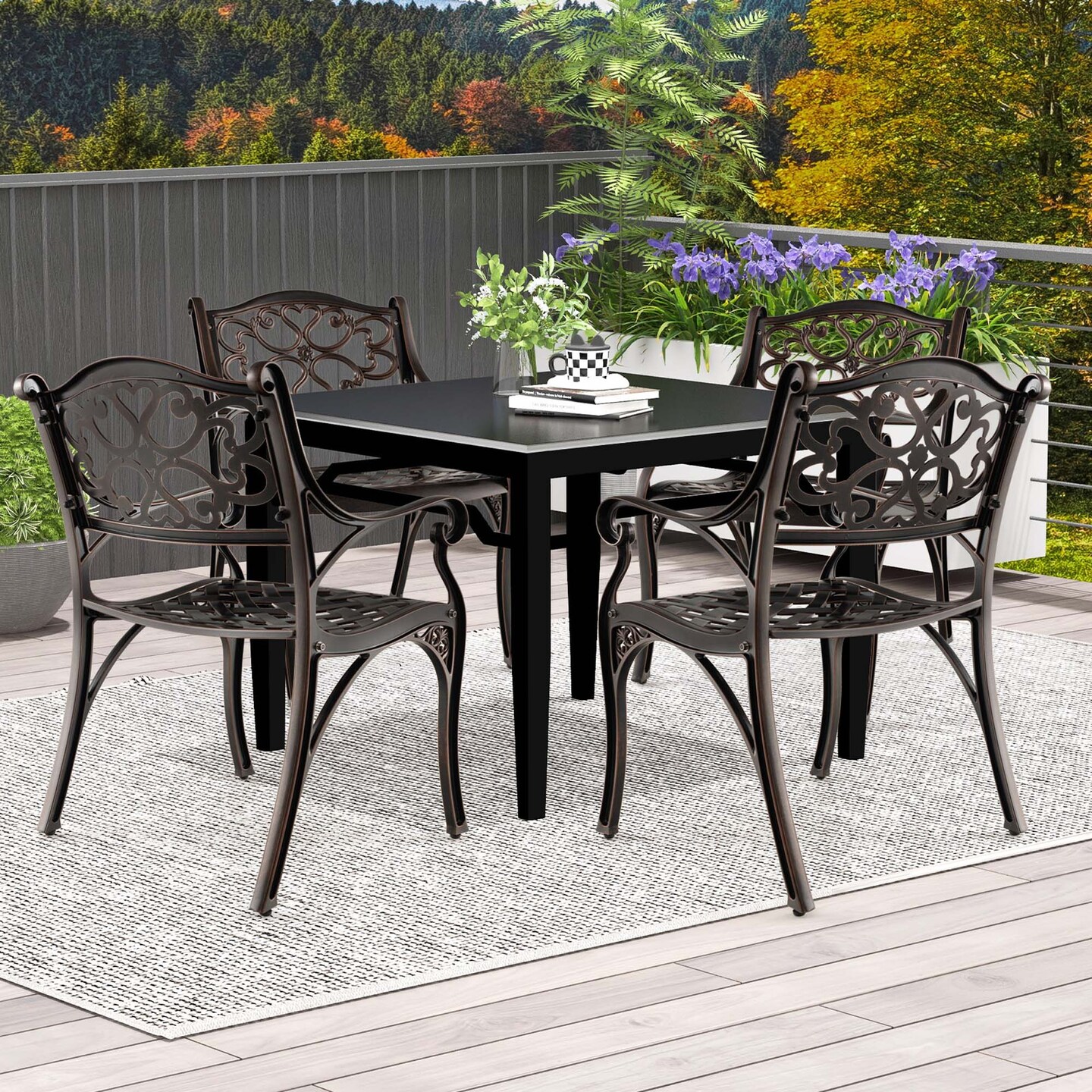 Costway 2/4 PCS Cast Aluminum Patio Chairs Set of 2 Outdoor Dining with Armrests & Curved Seats Bronze