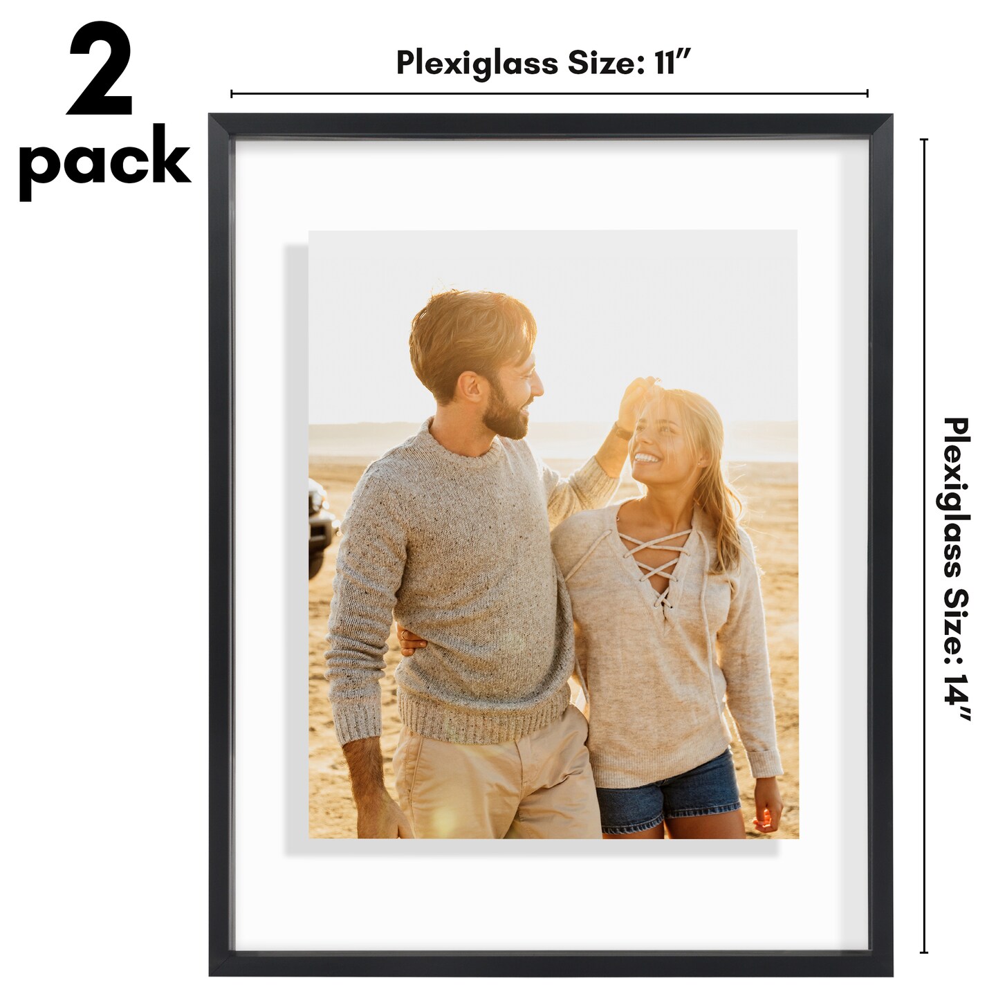 Americanflat Floating Aluminum Picture Frame - Pack of 2 - Multi Pack Photo Frames - Black Metal Molded Frame - Shatter Resistant Glass - Hanging Hardware - Black