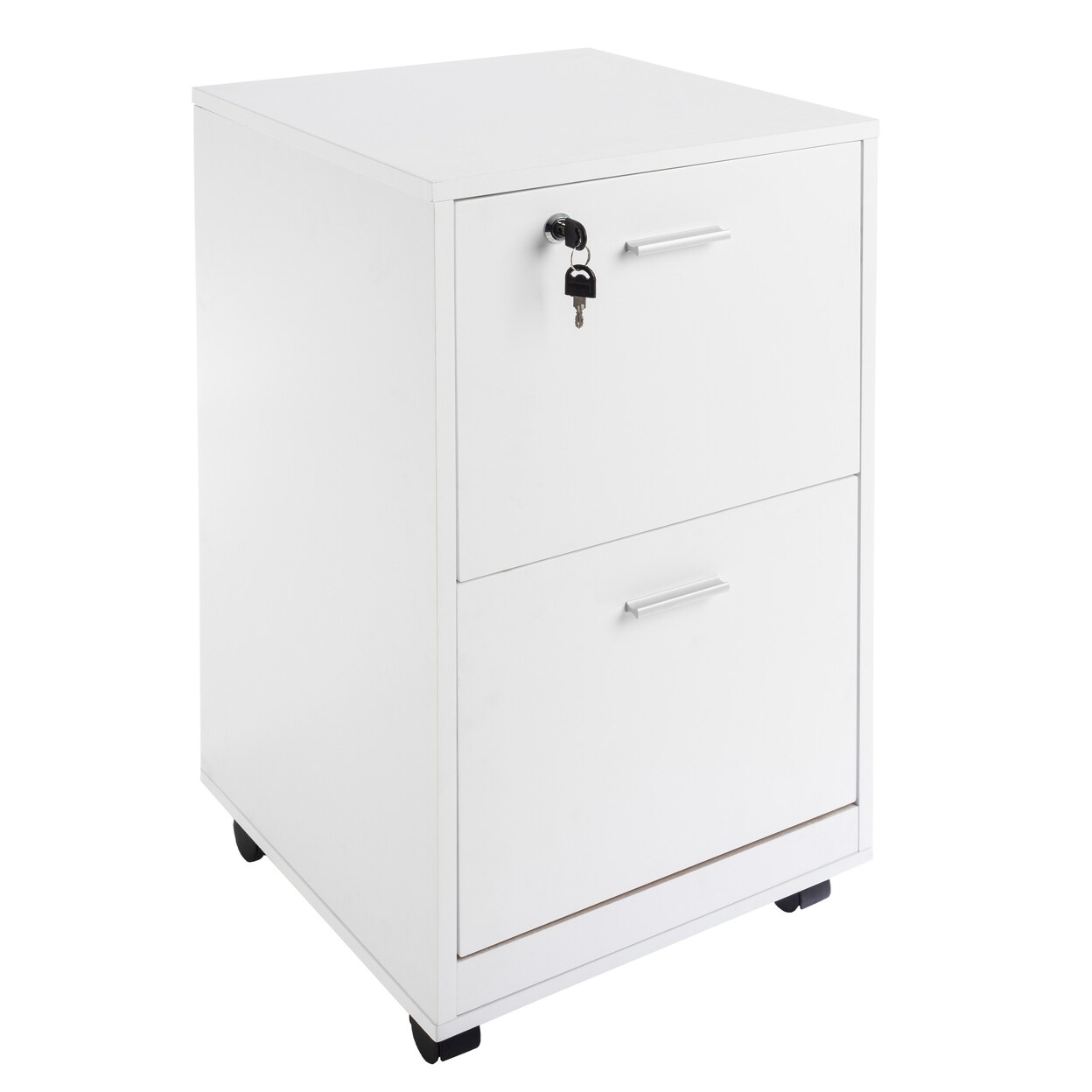 White Locking File Cabinet 2-Drawer Rolling Storage Deep Drawer Mdf Office Home