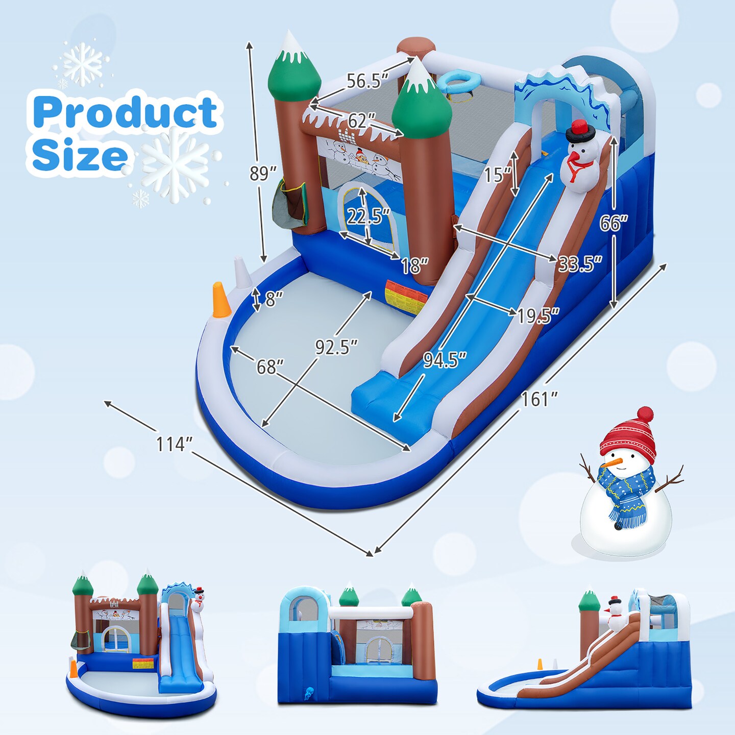 Costway 6-in-1 Winter Theme Snowman Inflatable Castle Kids Bounce House