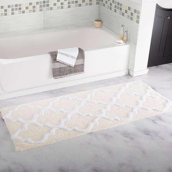 Lavish Home 100% Cotton Trellis Bathroom Mat 24X60 Bone Rug Non-Slip