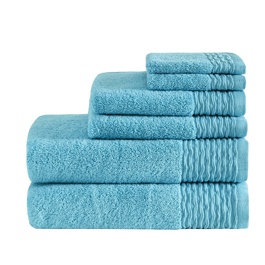 Gracie Mills   Cosima Jacquard Wavy Border Zero Twist with Antimicrobial Cotton Towel Set - GRACE-11178