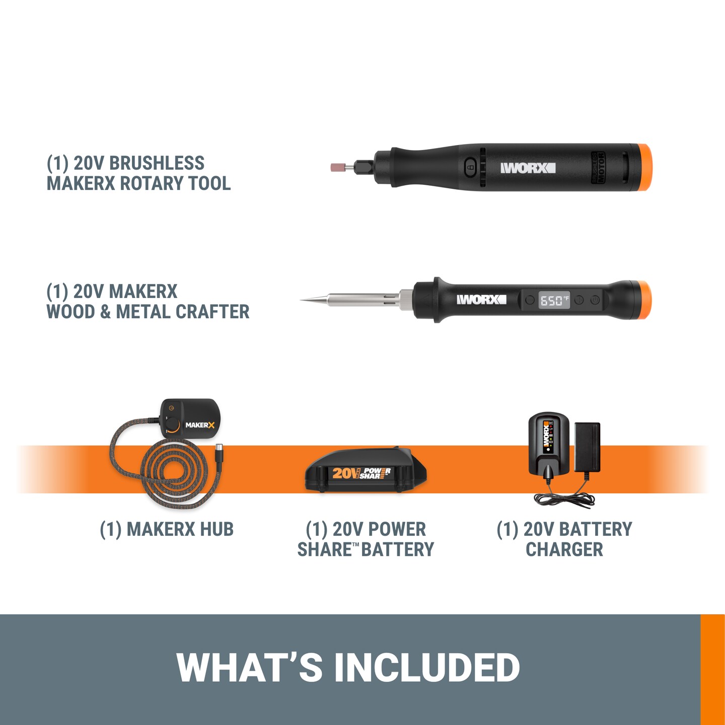 Worx MakerX WX988L 2pc Crafting Tool Combo Kit - Rotary Tool + Wood &#x26; Metal Crafter