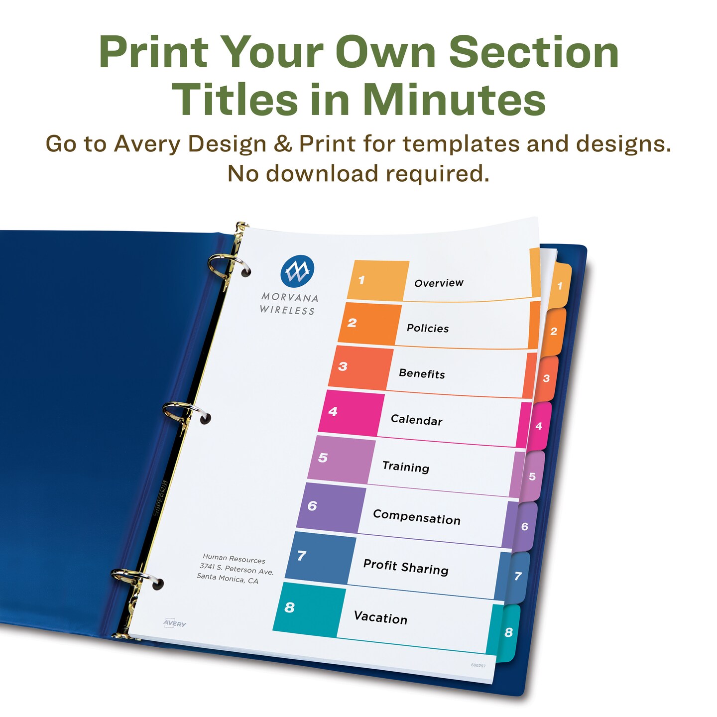 Avery EcoFriendly Recycled Dividers for 3 Ring Binders, 8-Tab, Multicolor Tabs, Ready Index Customizable Table of Contents, 3 Sets for 24 Binder Dividers Total (11081)