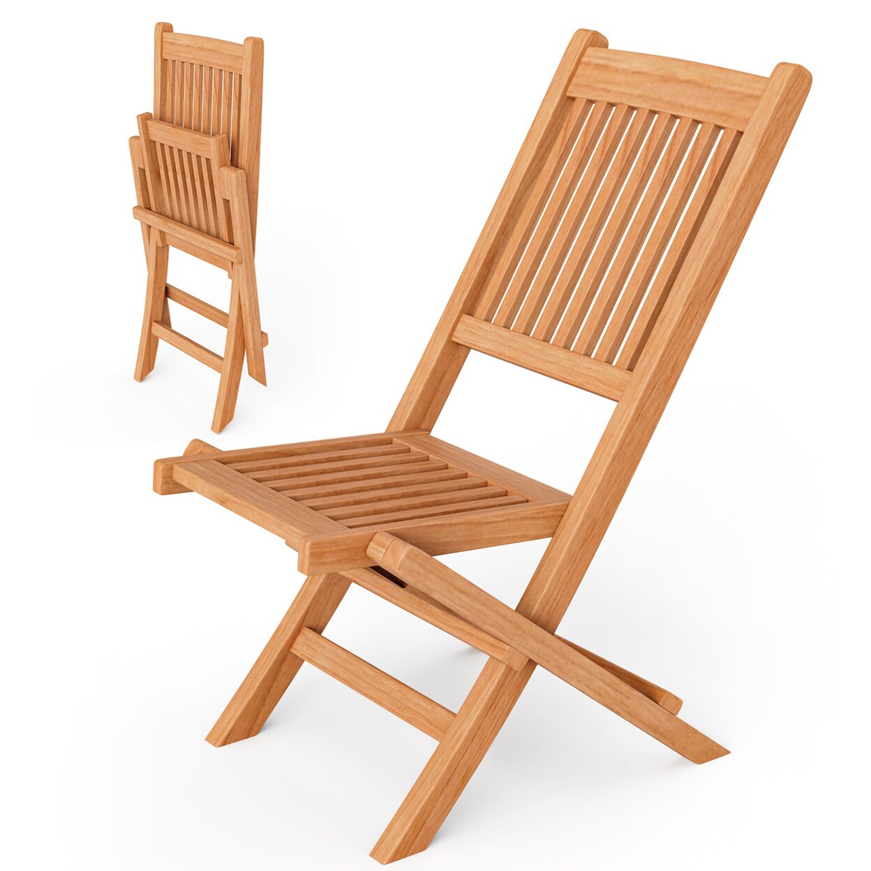 Indonesia Teak Wood Outdoor Chair Folding Portable Patio Chair W/ Slatted Seat And Back