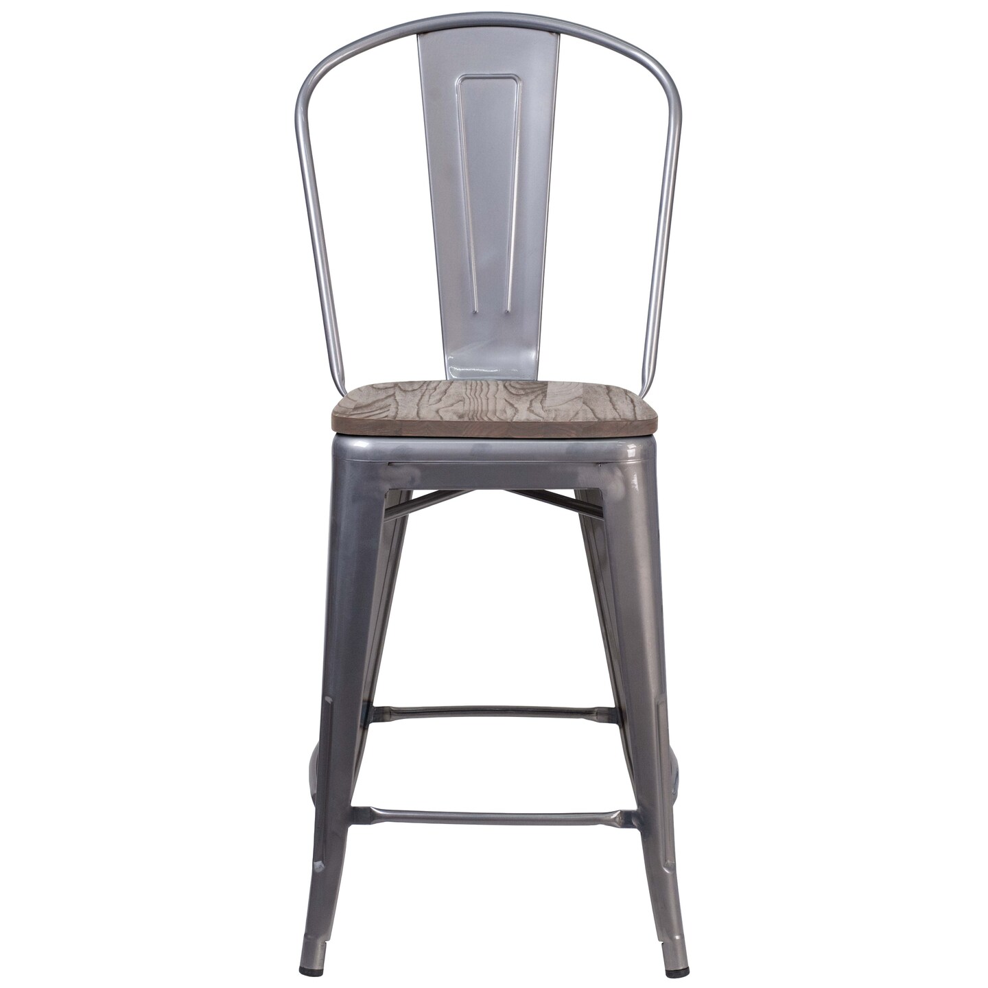 Merrick Lane Vesemir Stool with Powder Coated Metal Frame and Textured Wooden Seat