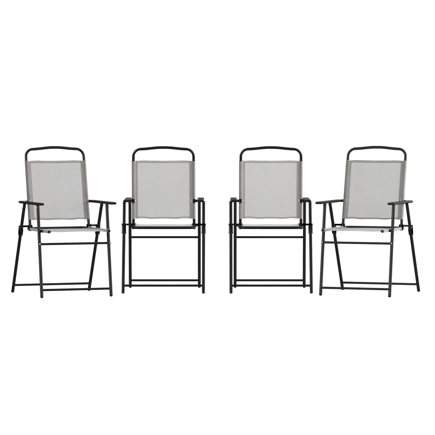 Emma and Oliver Munroe Set of 4 Textilene Folding Sling Style Patio Chairs with Armrests