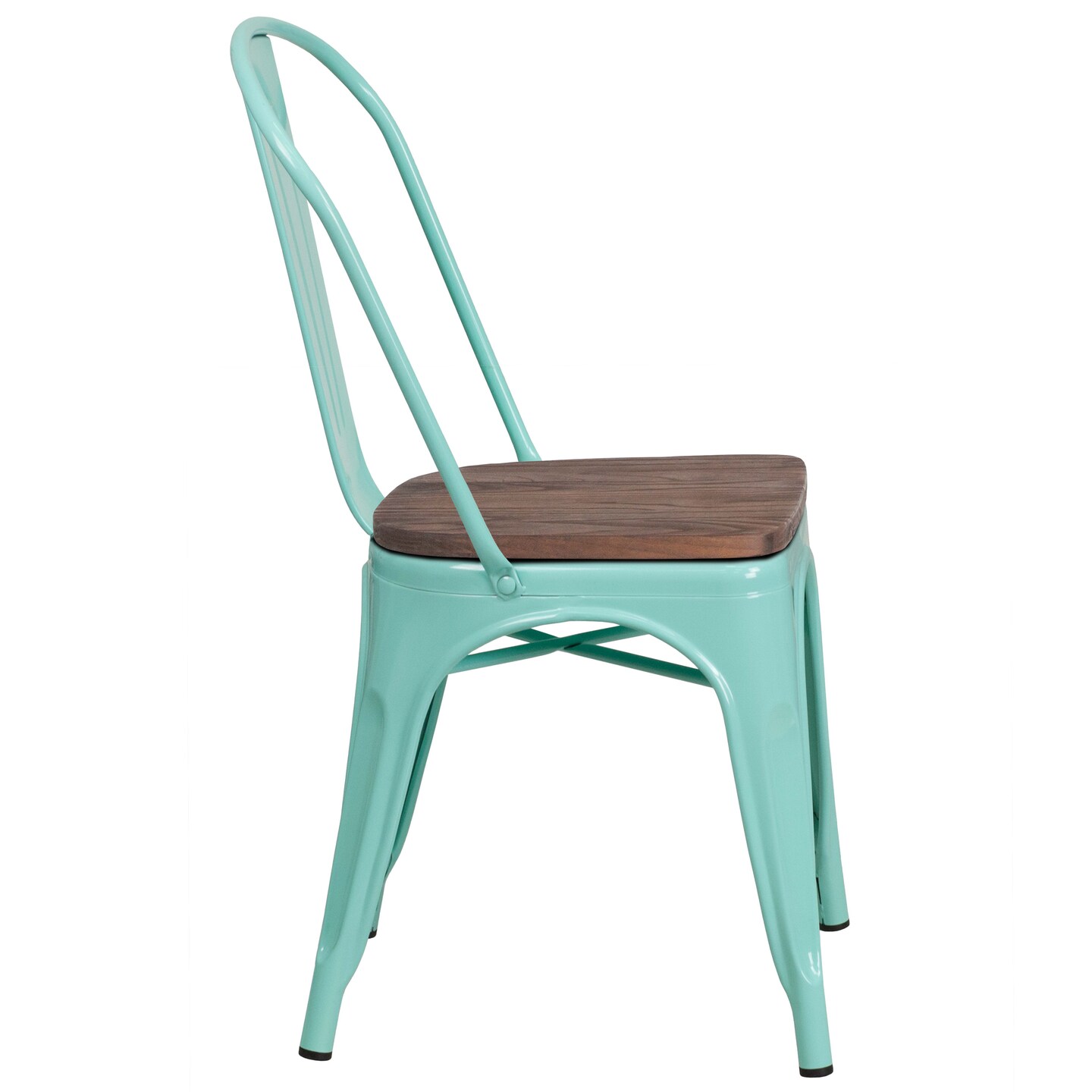 Merrick Lane Calumet Metal Stacking Chair with Curved, Slatted Back and Rustic Wood Seat