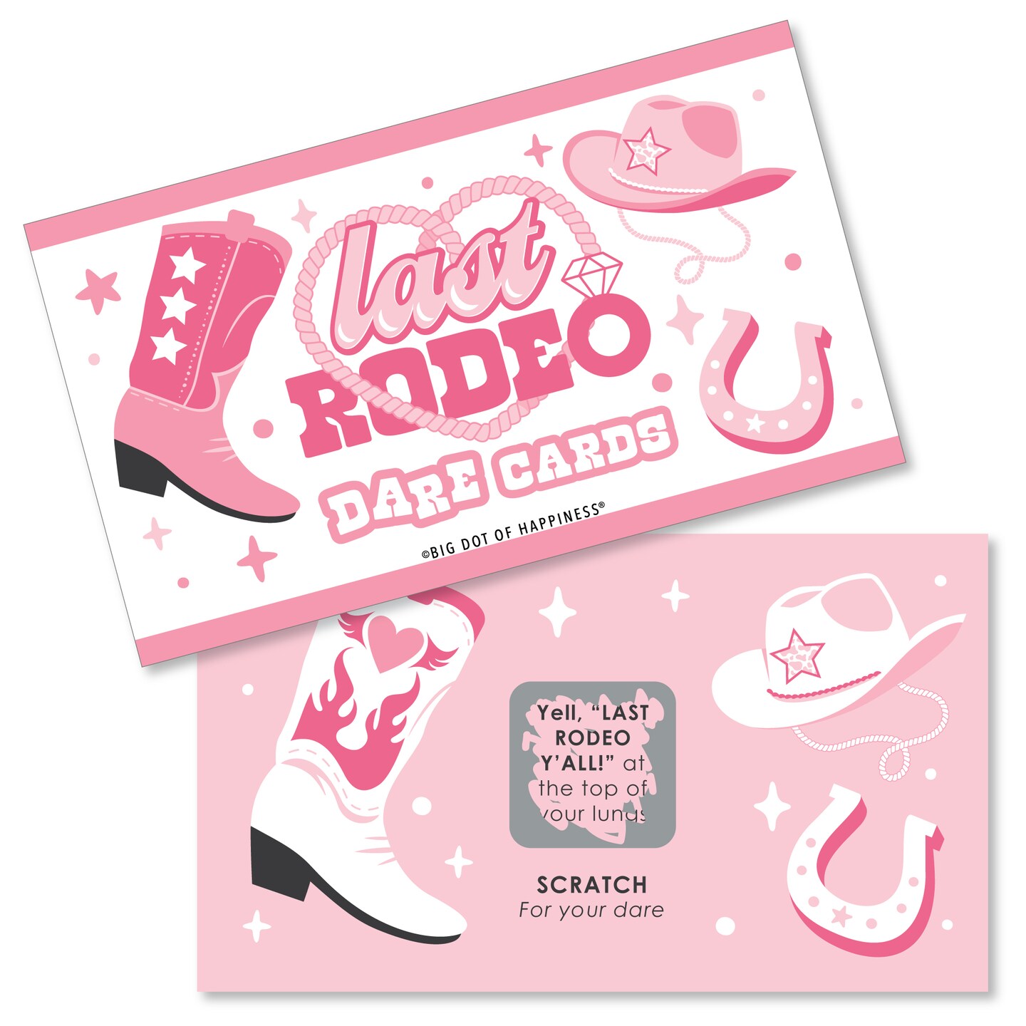Big Dot of Happiness Last Rodeo - Pink Cowgirl Bachelorette Party Game Scratch Off Dare Cards - 22 Count