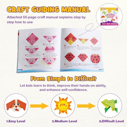 208 Sheets Vivid Colorful Folding Papers 54 Patterns Art Projects Kit for 5 6 7 8 9 10 11 12 Years Old Girl Boy Teen Birthday Gift Preschool Educational Toy