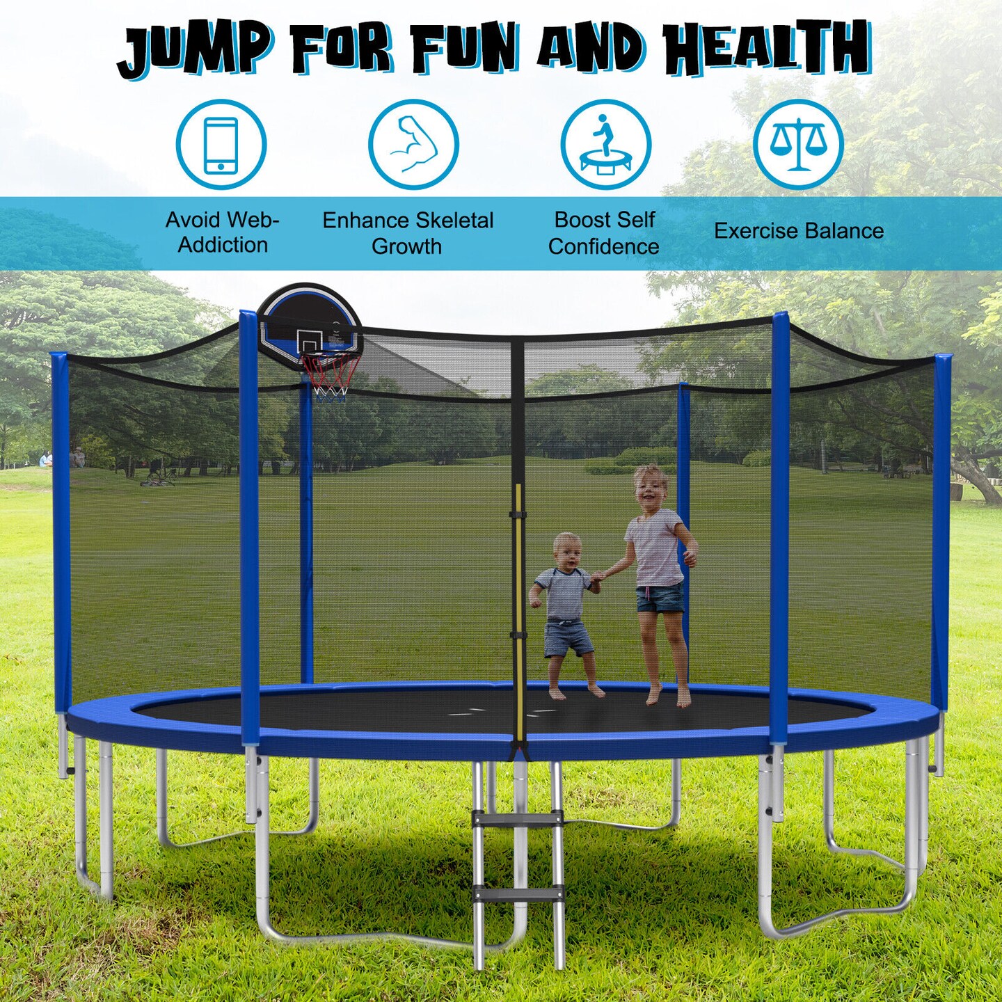 Outdoor Recreational Trampoline with Enclosure Net
