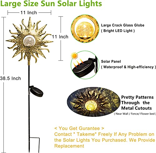 1 Pack Sun Solar Lights Garden Outdoor Waterproof Metal Decorative Stakes for Patio Yard Walkway LawnPatio Christmas Gifts Valentine&#x27;s Day Gifts