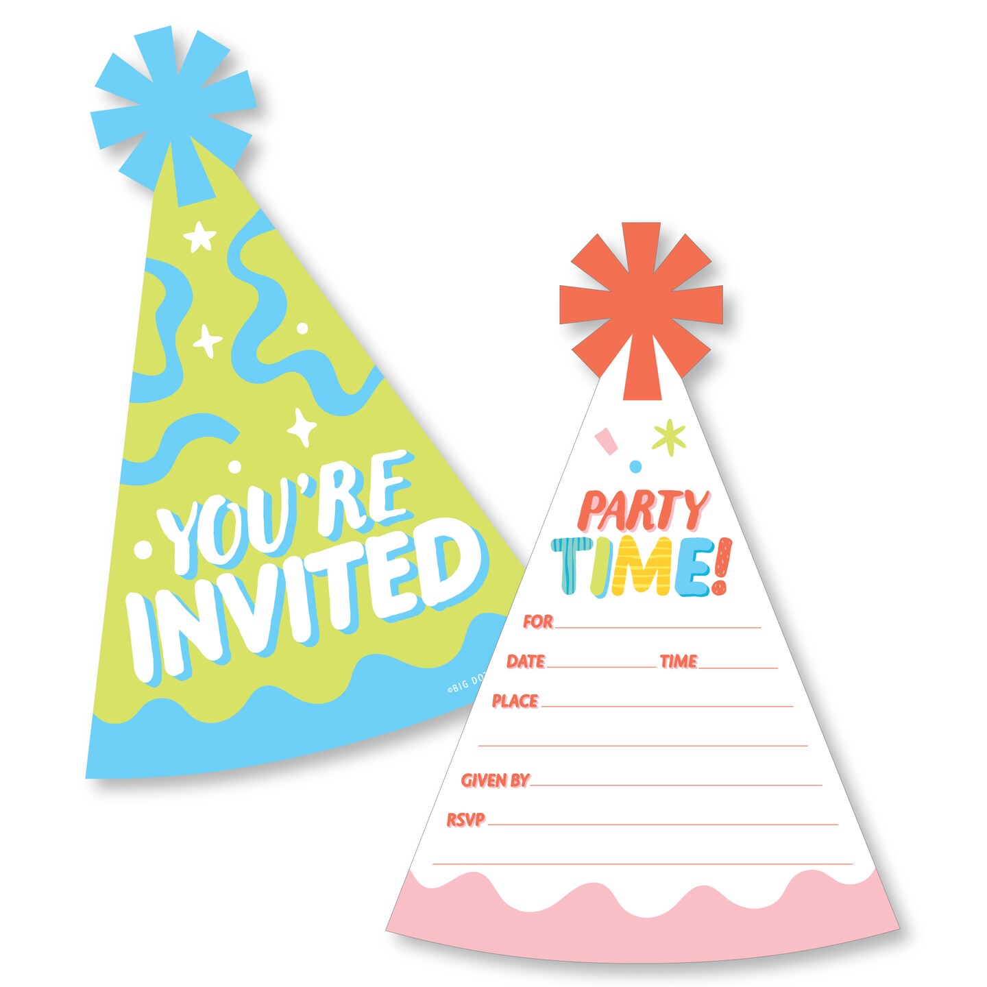 Big Dot of Happiness Party Time - Shaped Fill-In Invitations - Happy Birthday Party Invitation Cards with Envelopes - Set of 12