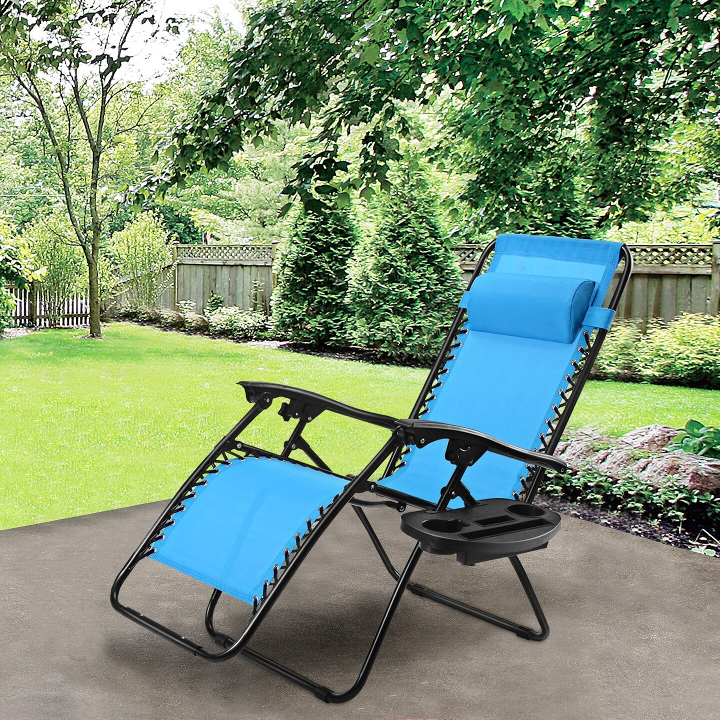 Outdoor Folding Zero Gravity Reclining Lounge Chair with Utility Tray