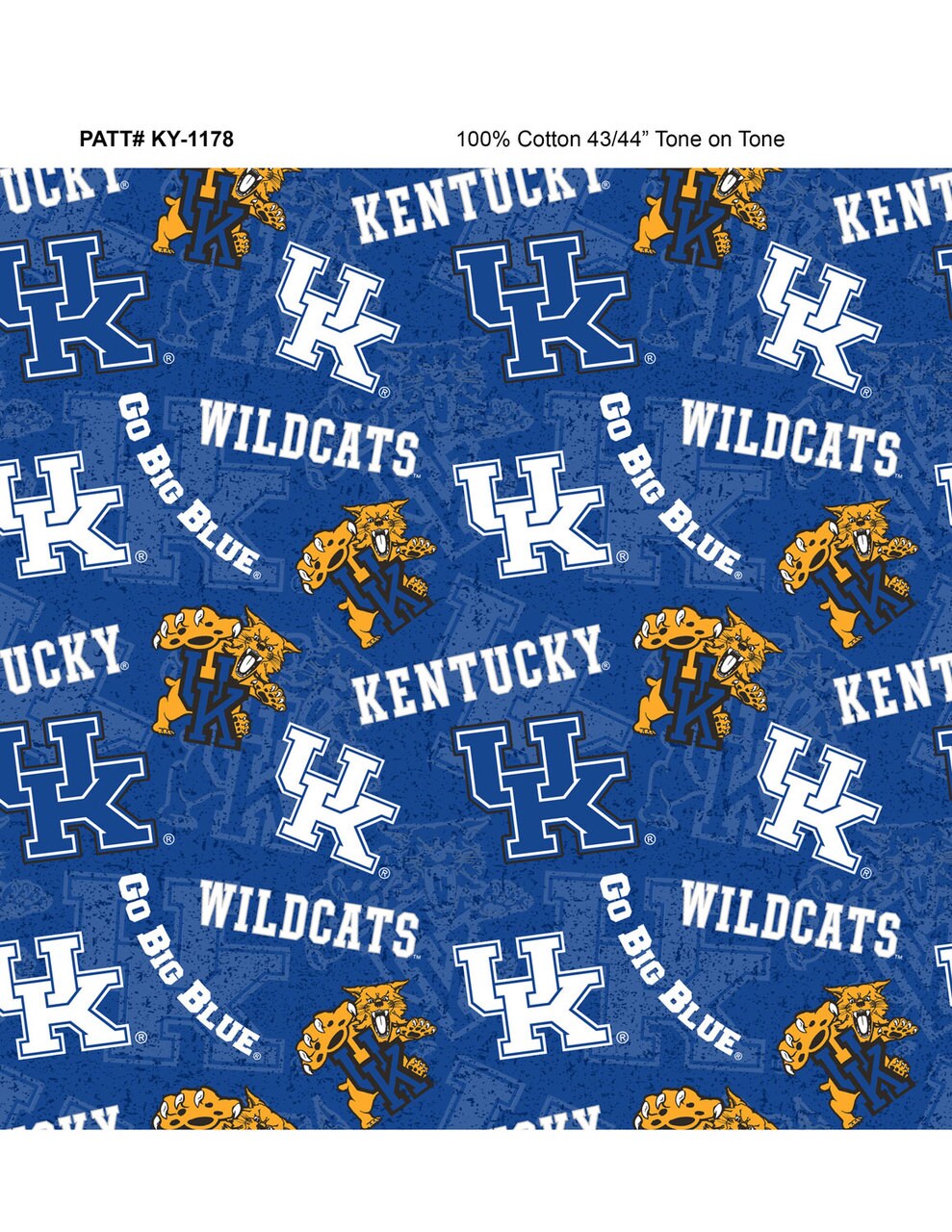 Sykel Enterprises-University of Kentucky Cotton Fabric-Kentucky Wildcats Tone On Tone Cotton Quilting Fabric