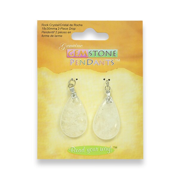 6 Packs of Rock  Crystal Drop Pendants - 18x30mm - 2 pcs.