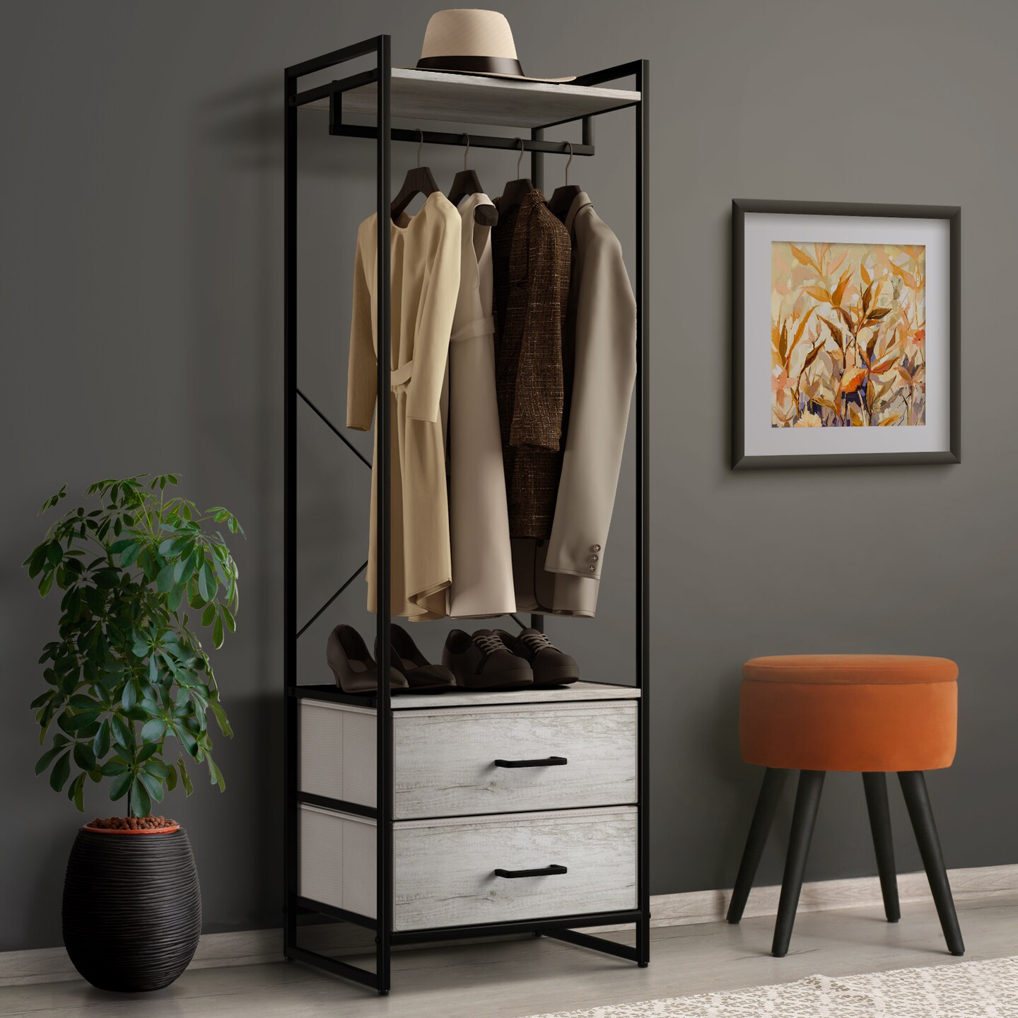 Sorbus Clothing Rack with Drawers - Clothes Stand Dresser - Wood Top, Steel Frame, & Fabric Drawers - Tall Closet Storage Organizer - Garment Rack for Hanging Shirts, Dresses, & Jackets