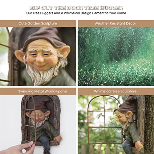 12-inch Elf Out The Door Tree Hugger - Yard Decorations - Whimsical Tree Sculpture - Garden Decoration - Garden Peeker Yard Art