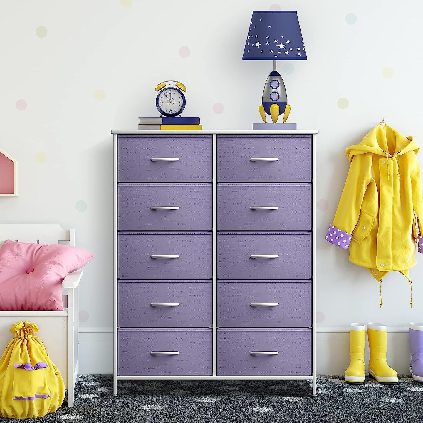 Sorbus Dresser with 10 Drawers - Storage Unit Organizer Chest for Clothes - Bedroom, Room, Nursery, & Closet - Steel Frame, Wood Top & Handles, and Easy Pull Fabric Bins