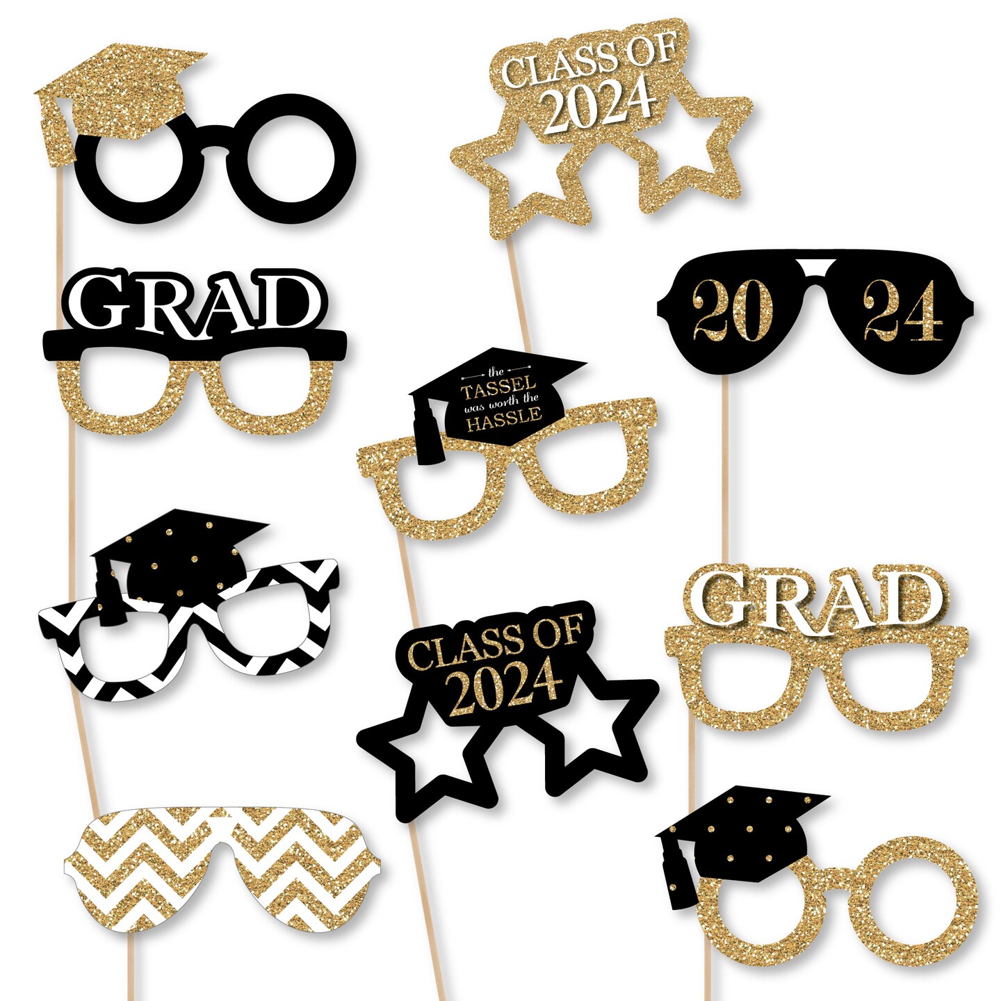 Big Dot of Happiness 2024 Gold Graduation Glasses - Paper Card Stock ...