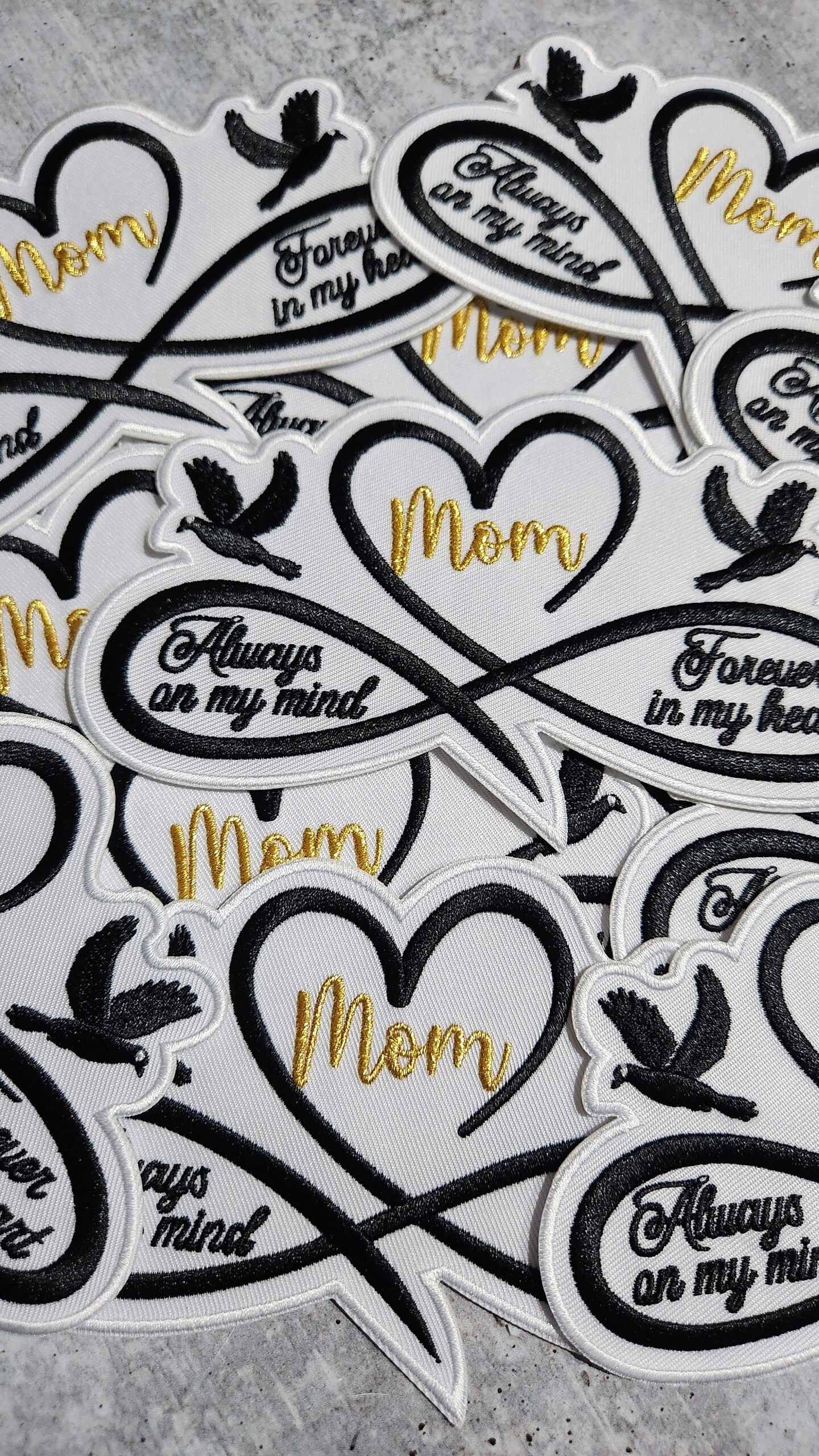 Memorial Infinity Collection: Patch Party Club, "MOM" Eternal Remembrance 1-pc, Iron-On Embroidered Patch, Sz 6", Tribute Honoring Loved One