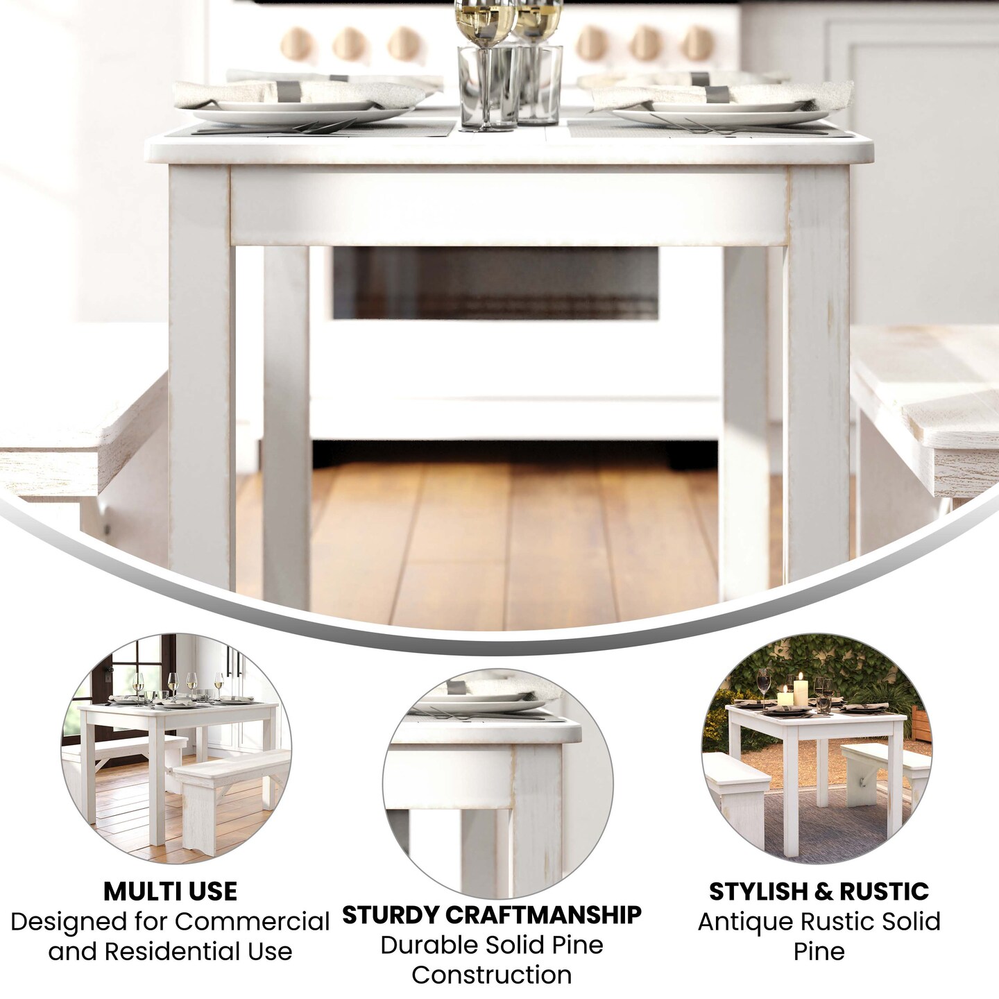 Merrick Lane Rectangular Antique Solid Pine Farm Dining Table