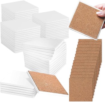 50 Blank Ceramic Tiles for Coasters and Mosaics - 4x4 Ceramic White Tiles (Unglazed) with Cork Backing Pads for Use With Alcohol Ink or Acrylic Pouring