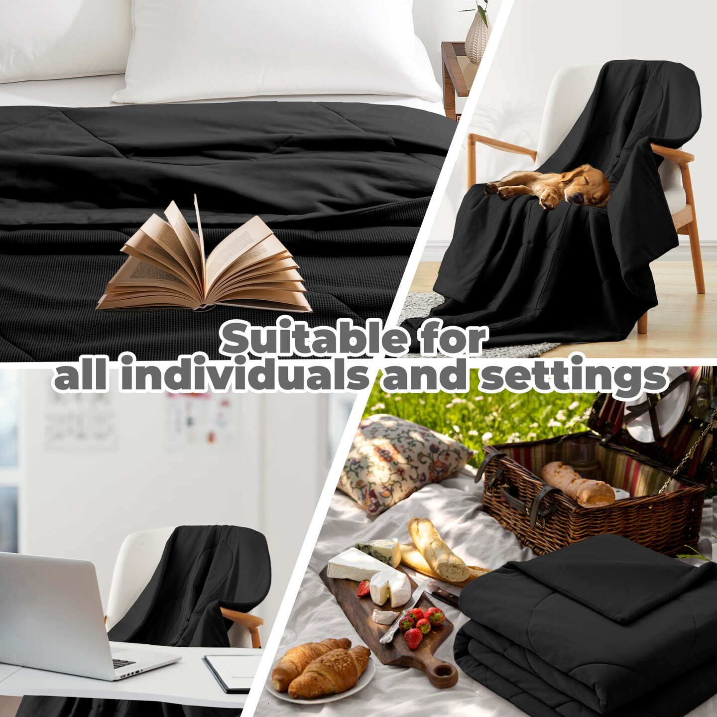 Peace Nest Oversize Blanket 90" x 90" Queen Size Soft Washable Double Sided Blankets for Hot Sleepers Black