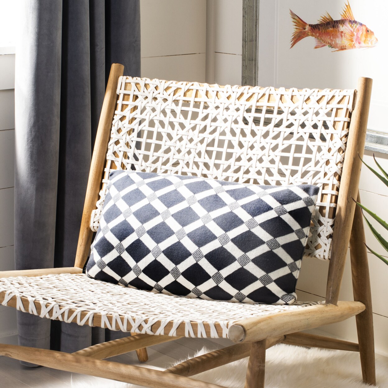 Safavieh Diamond Knit Pillow Dark Grey / Natural Home Décor Cotton Pillow Throw
