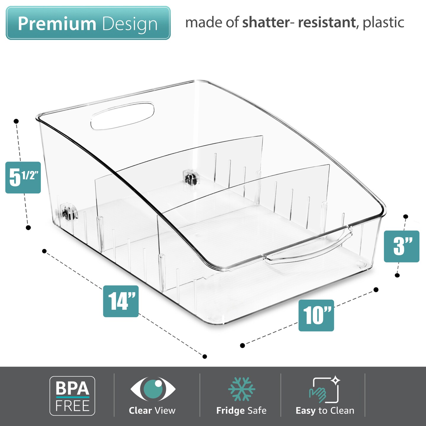 Sorbus Fridge Organizer on Wheels - Rolling Fridge Organizers and Storage Clear Design with Dividers & Handles for Kitchen Organization and Storage - Refrigerator Organizer Bins & Pantry Storage Bins