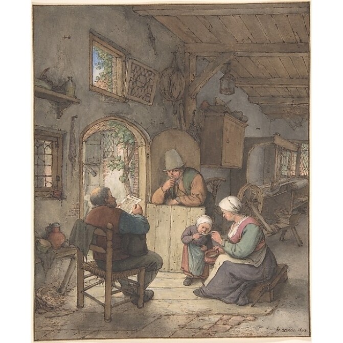 Reading The News At The Weavers Cottage Poster Print By Adriaen Van Ostade (Dutch Haarlem 1610??1685 Haarlem) (18 X 24)