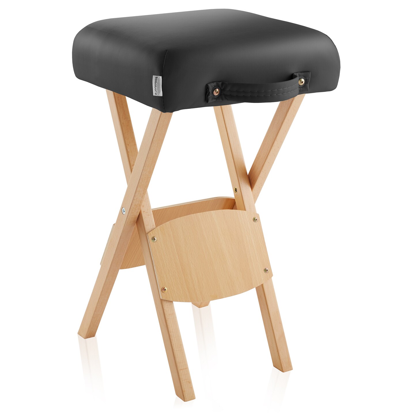 Saloniture Wood Folding Massage Stool with Carrying Case