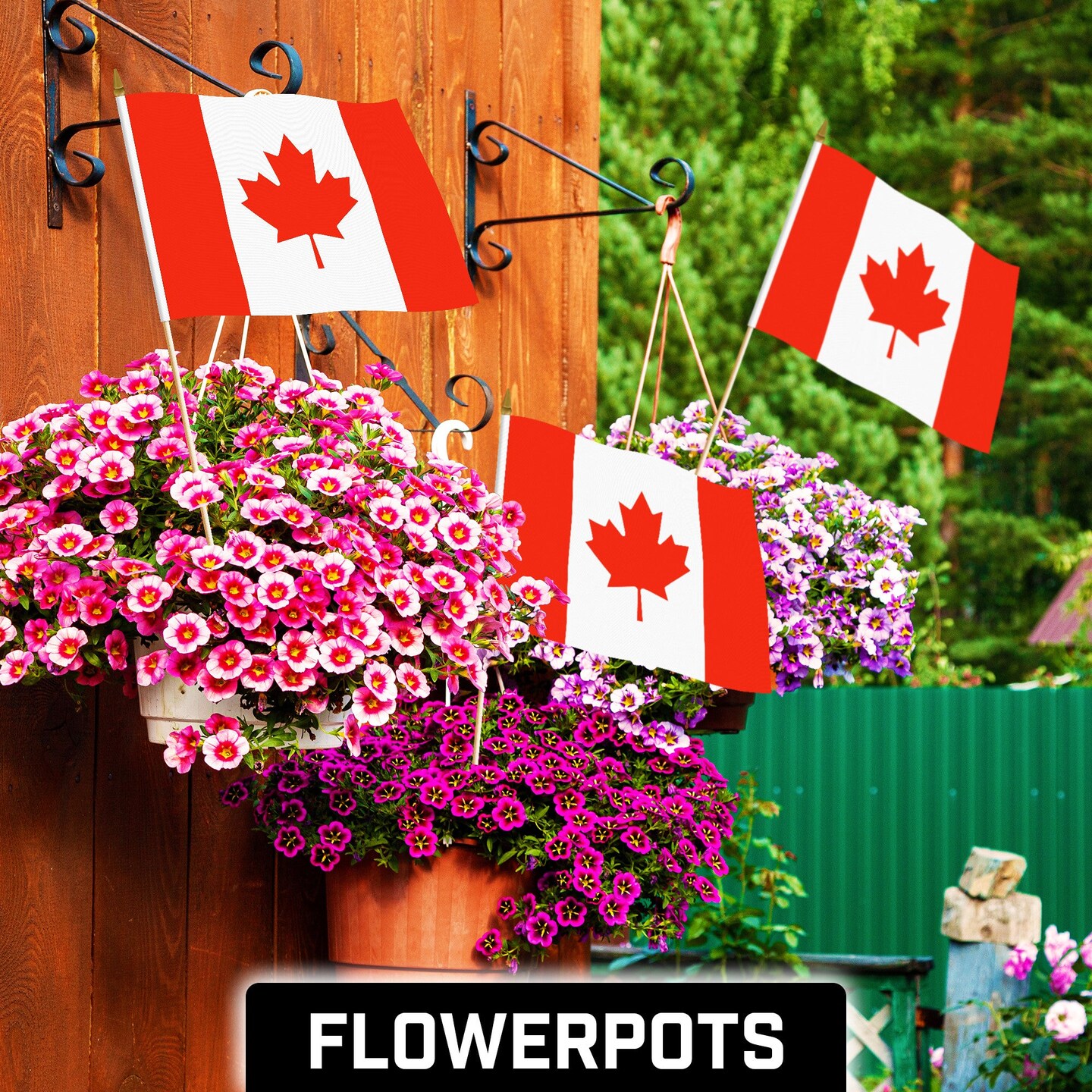 G128 30 Pack Handheld Canada Canadian Stick Flags | 12x18 In | Printed 150D Polyester, Country Flag, Solid Wooden Stick, Spear Gold Tip