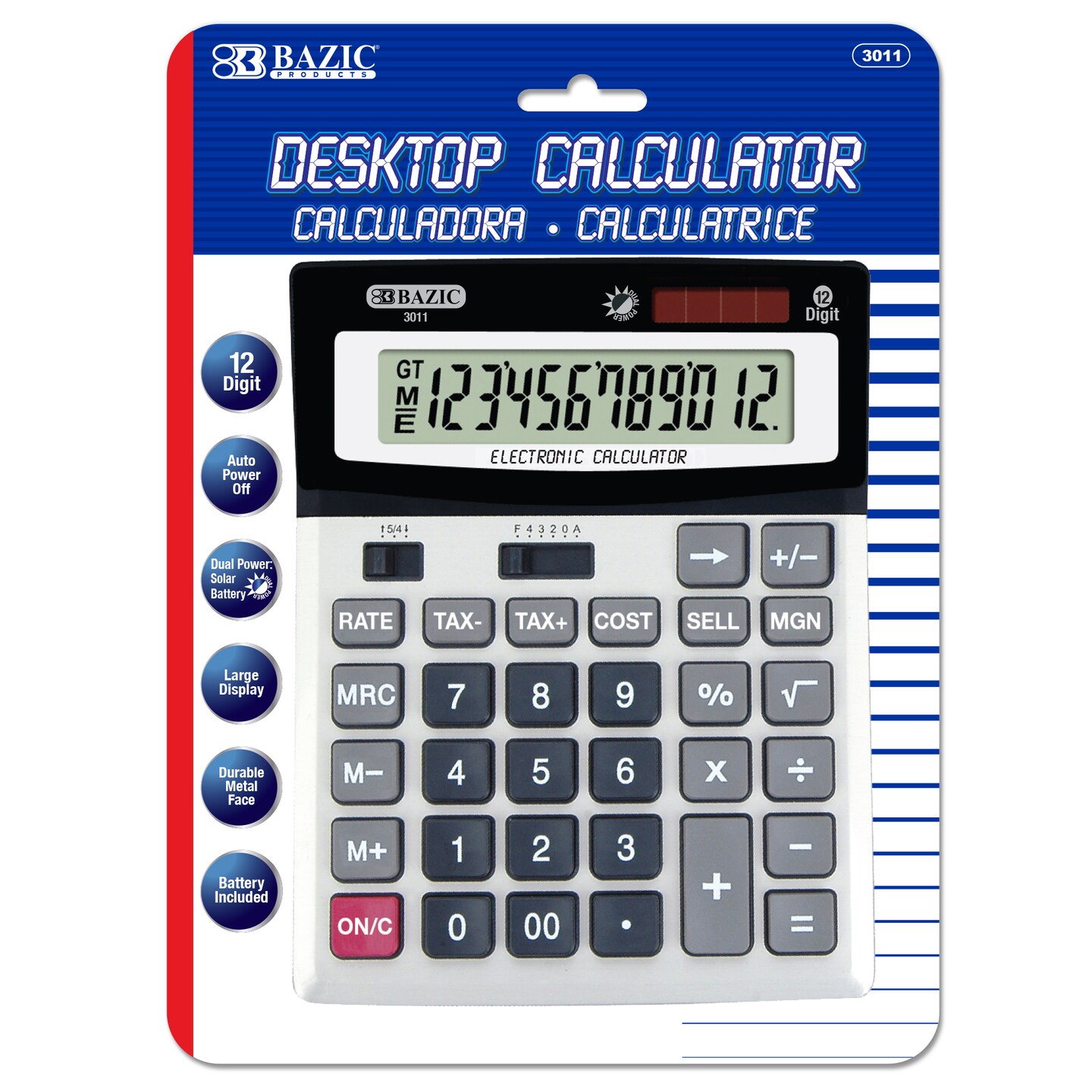 BAZIC Desktop Calculator 12-Digit w/ Profit Calculation &#x26; Tax Functions