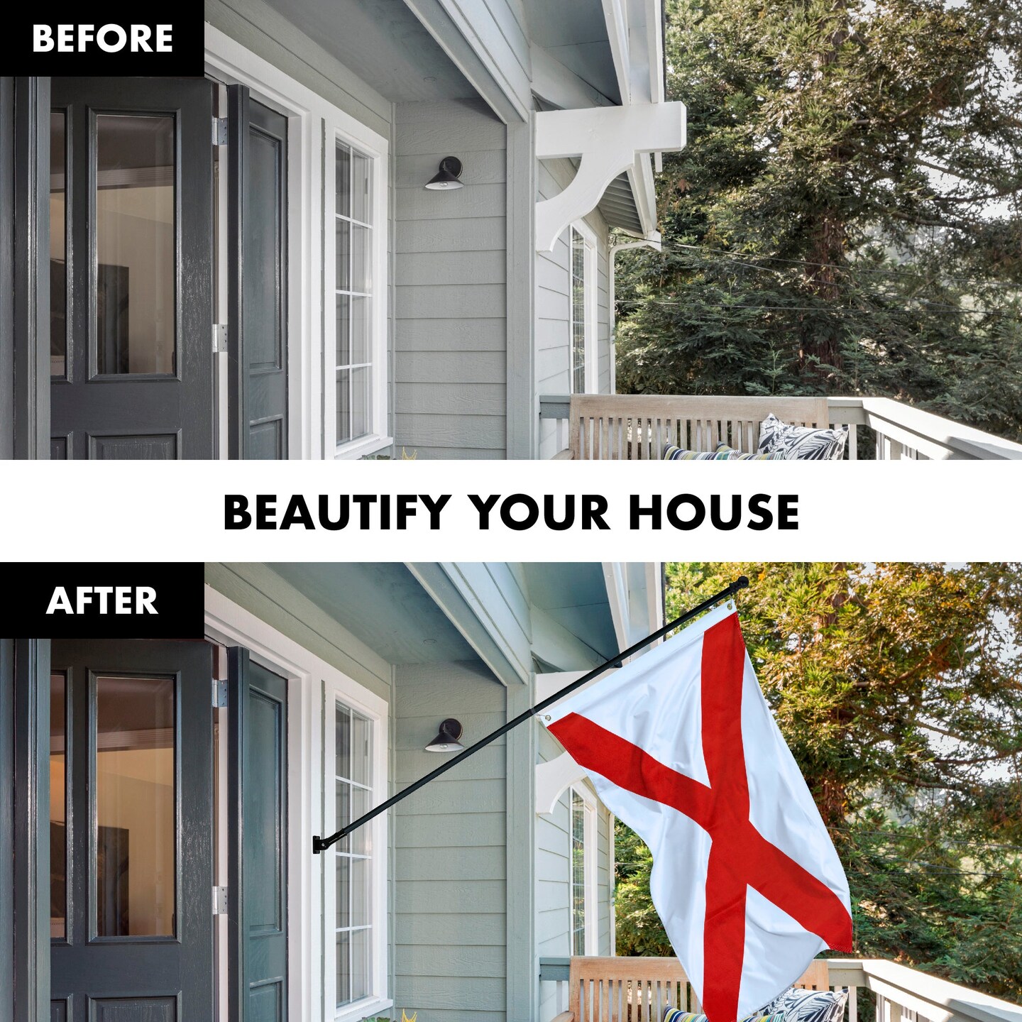 G128 Combo Pack: 6 Feet Tangle Free Spinning Flagpole (Black) Alabama AL State Flag 3x5 ft Printed 150D Brass Grommets (Flag Included) Aluminum Flag Pole
