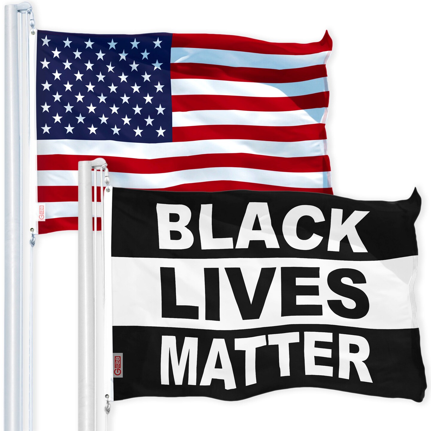 G128 Combo Pack: USA American Flag 3x5 Ft 150D Printed Stars & Black Lives Matter (Black/White) Flag 3x5 Ft 150D Printed