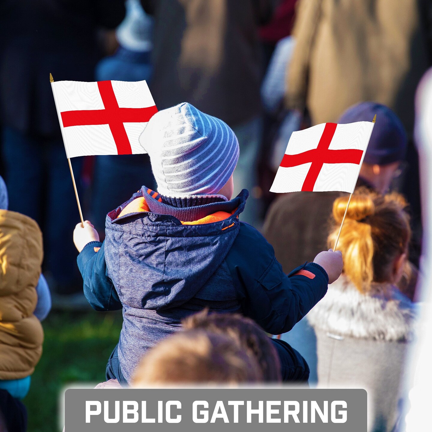 G128 24 Pack Handheld England English Stick Flags | 8x12 In | Printed 150D Polyester, Country Flag, Solid Wooden Stick, Spear Gold Tip