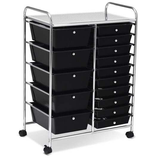 15-Drawers Multi-Use Rolling Storage Organizer Cart with Chrome Finish Steel Frame Perfect for Any Room