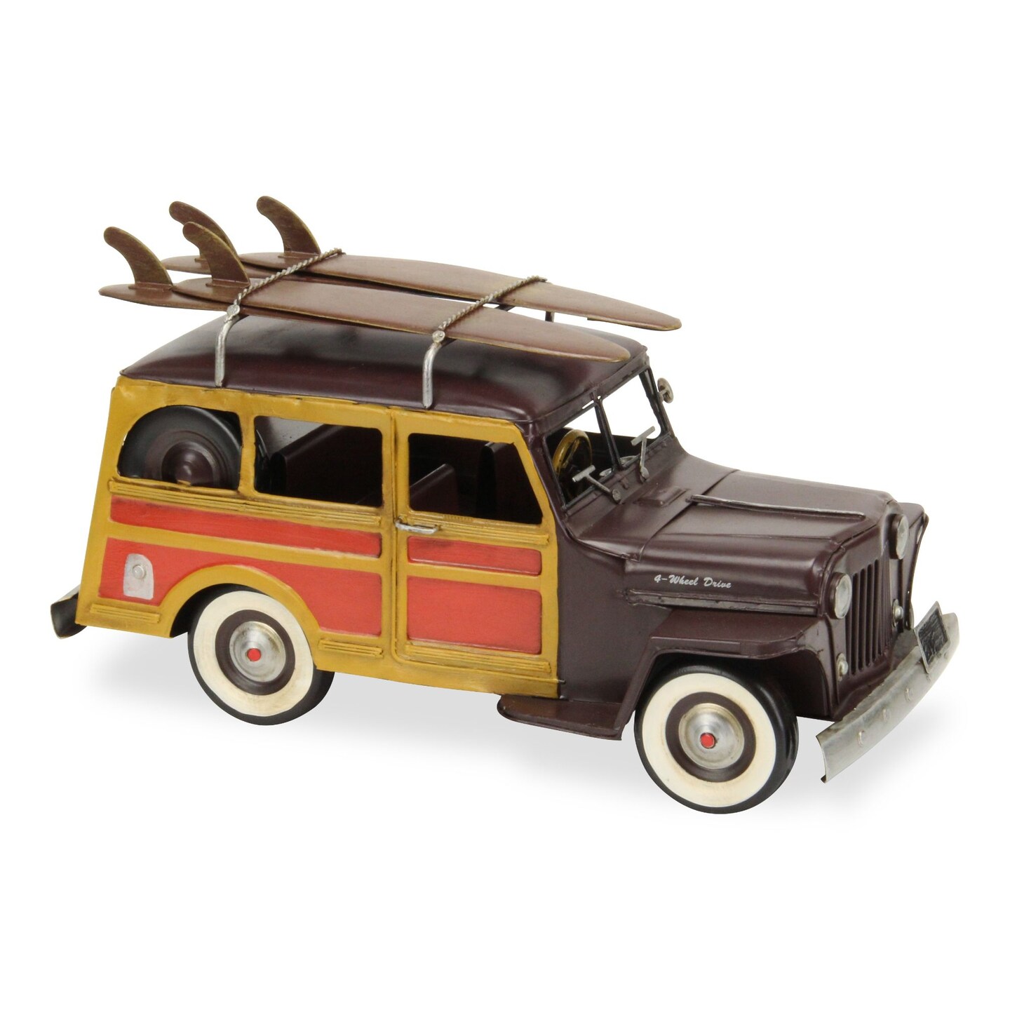 Contemporary Home Living 13&#x22; Brown and Yellow 1948 Woody Car Tabletop Decoration