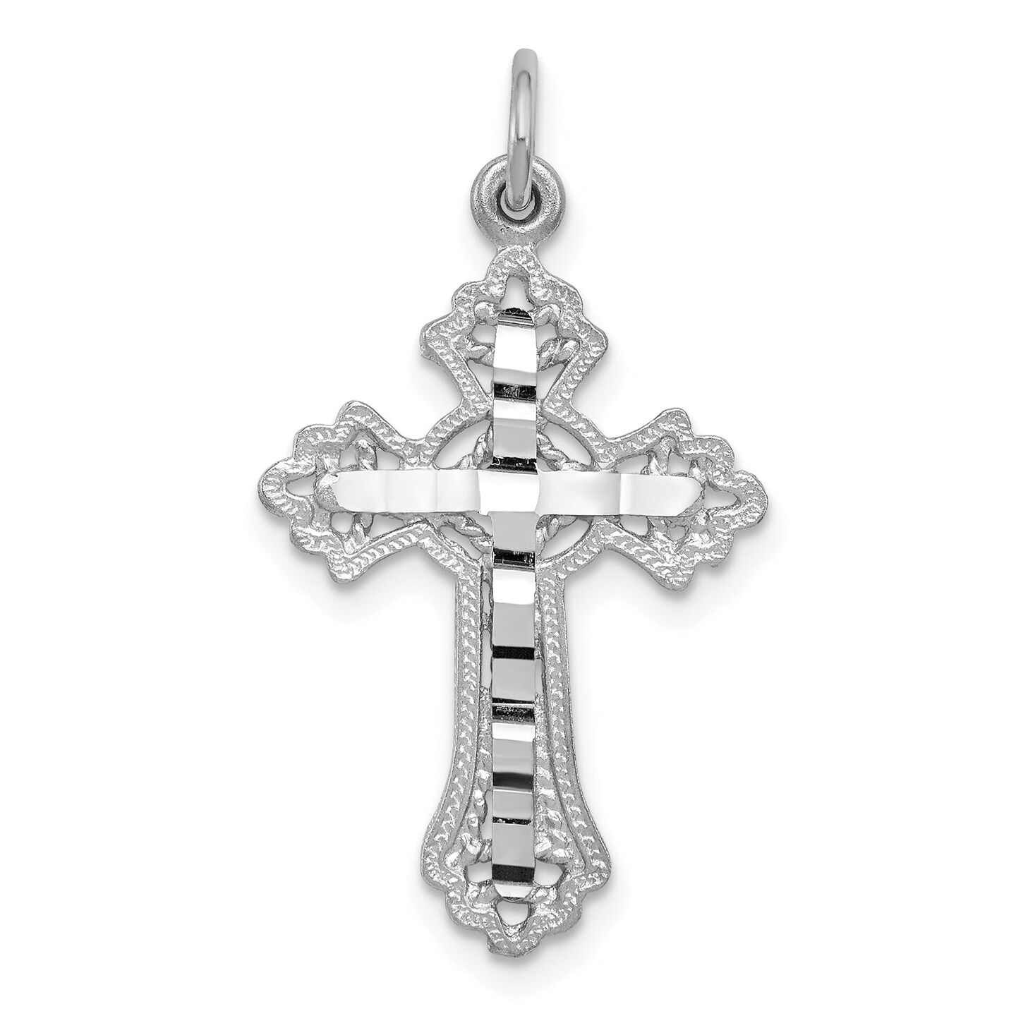 14K White Gold Cross Charm Pendant Jewelry Religious 31mm x 17mm