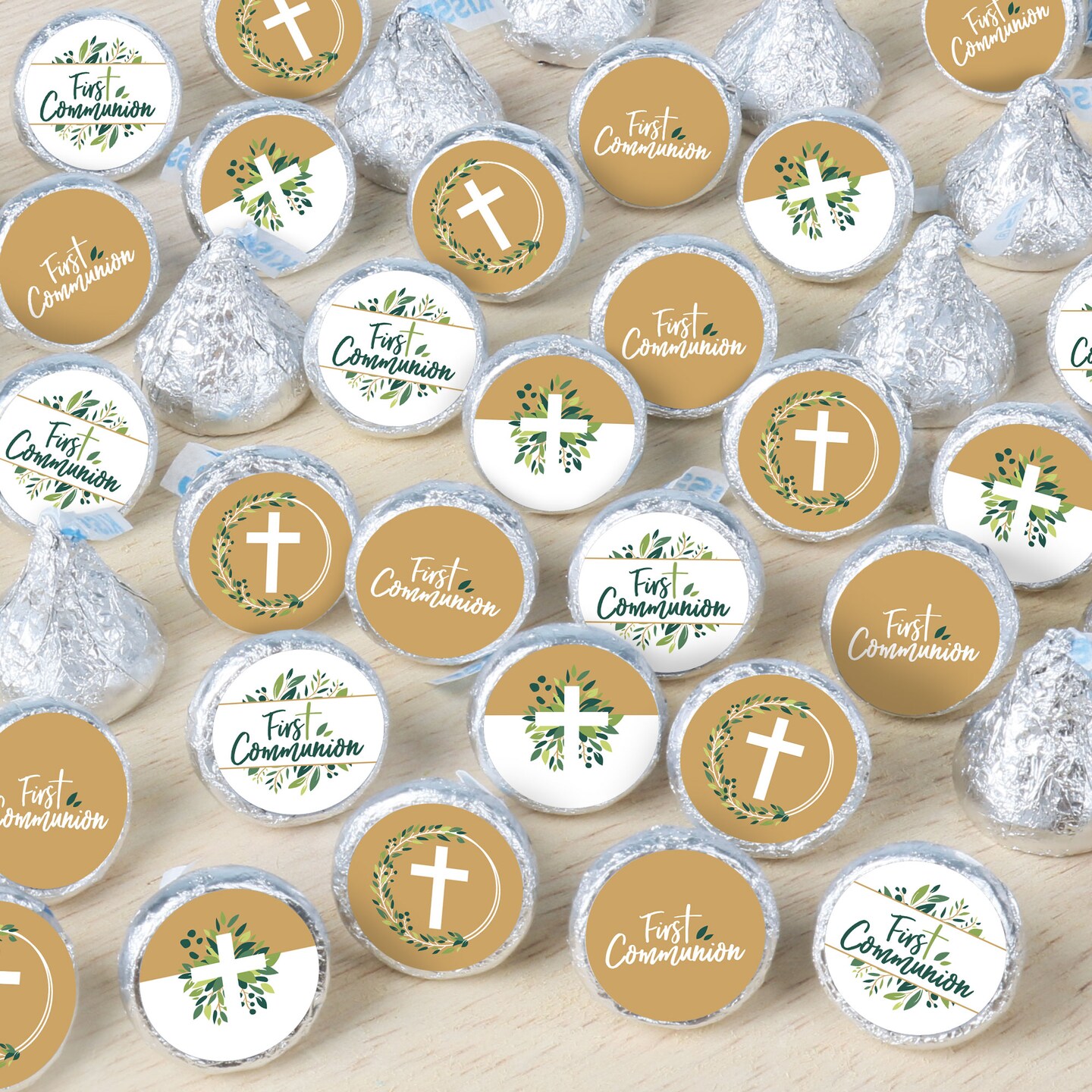 Big Dot of Happiness First Communion Elegant Cross - Religious Party Small Round Candy Stickers - Party Favor Labels - 324 Count