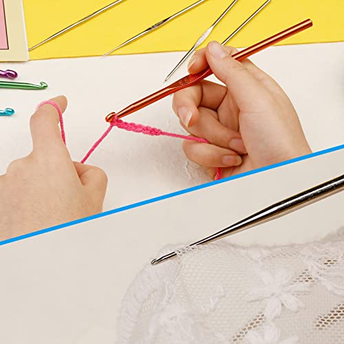 54 Pieces Crochet Needles Set, Crochet Hooks Kit with Purple Storage Case, Ergonomic Knitting Needles Blunt Needles Stitch Marker DIY Hand Knitting Craft Art Tools for Beginners