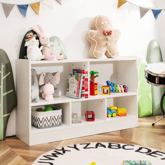 Kids 2-Shelf Bookcase with 5-Cube Wood Toy Storage Organizer Perfect for Children&#x27;s Room or Bedroom