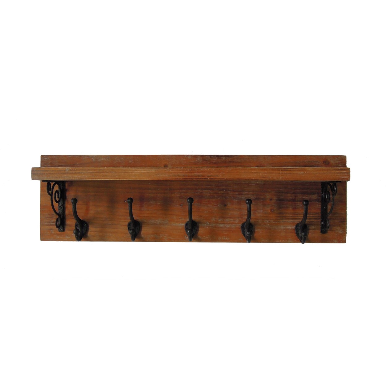 TX USA Corporation   Victoria Wooden Wall Shelf with Metal Hooks - Natural