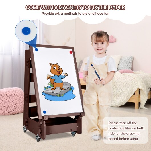 Kids&#x27; Standing Art Easel with 4-Level Adjustable Height and Multi-Functional Drawing Board