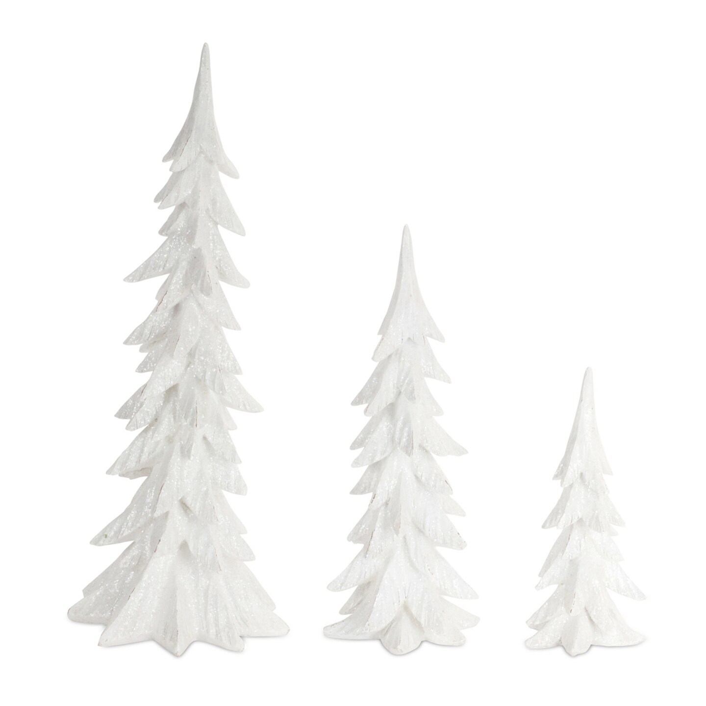 Melrose Set of 3 White Glitter Drenched Tabletop Christmas Trees 2'